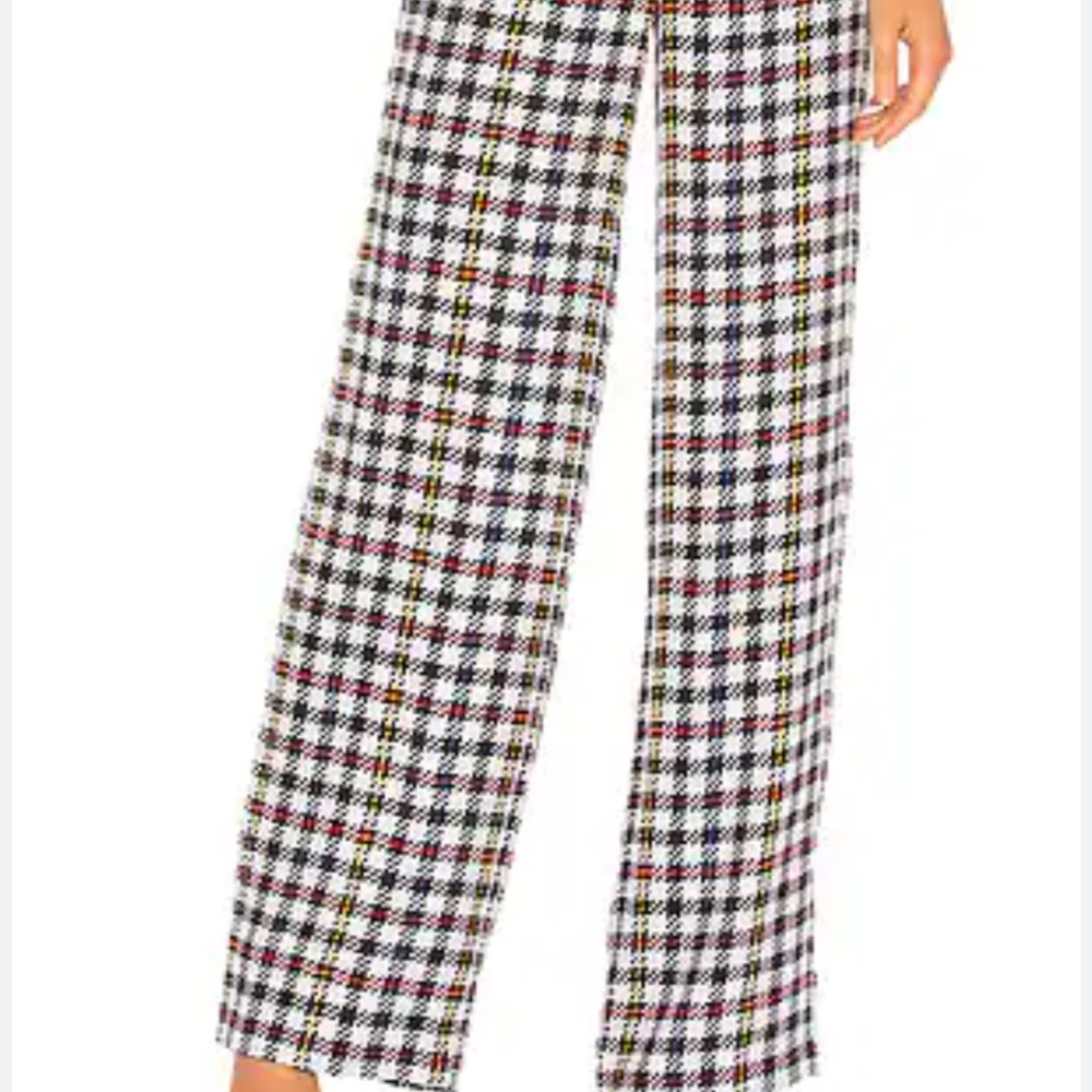 Equipment 100% silk Black, yellow, red, blue,and White Houndstooth Women's Pants - Picture 5 of 5